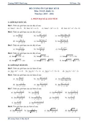Đề cương ôn tập học kỳ II môn Toán khối 11 - Trường THPT Thới Long